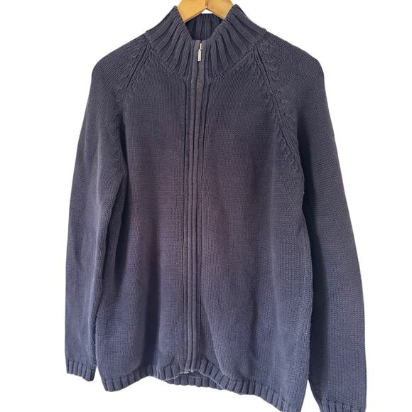 Lands End Navy Blue Chunky Full Zip Mock Neck Women’s Cardigan Sweater Small 6-8 - Picture 1 of 9